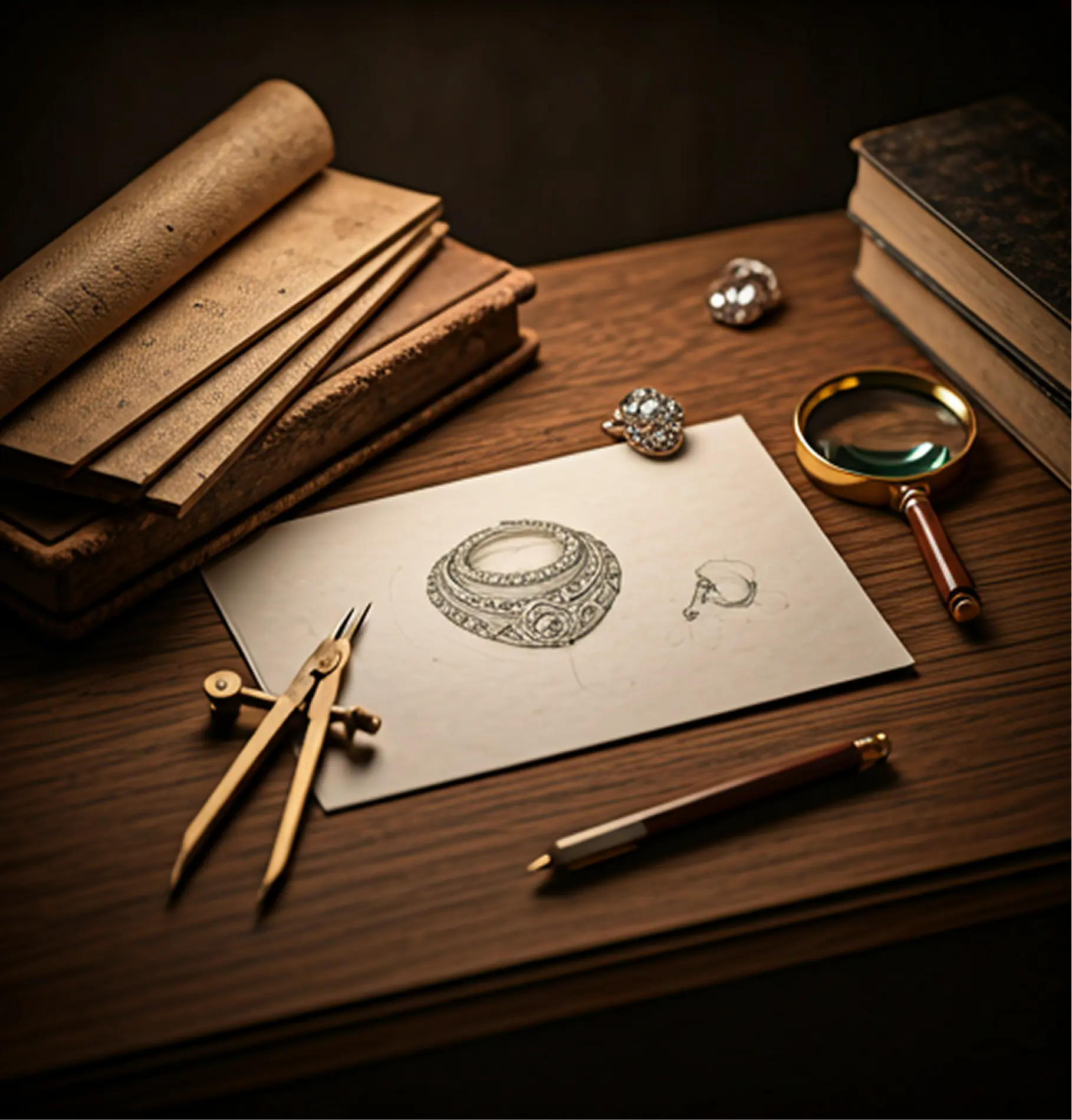 Jewellery sketches and atelier drawing tools